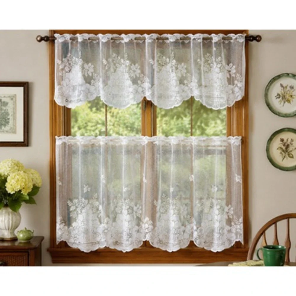 Vintage Heritage Lace Apple Basket Cafe Curtain Valance Tier White Lace